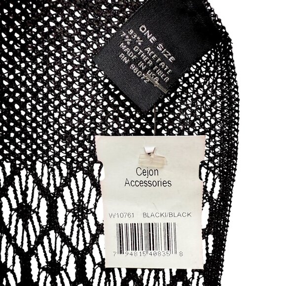 Cejon Scarf Black Silver Shawl Fringe Sheer Sparkle Evening Wrap NWT - Picture 6 of 10